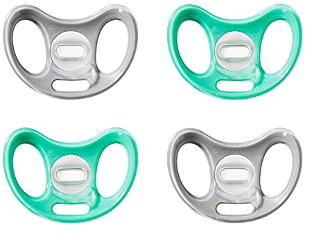 Tommee Tippee Advanced Sensitive Skin Soother, Unique Shield for Less Skin Contact, Symmetrical Orthodontic Design, 6-18m, Pack of 4 Dummies