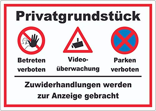 Privatgrundstück Betreten und Parken verboten Videoüberwachung Aufkleber A4 (210x297mm)