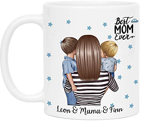 Kiddle-Design Mutter Kind Tasse Personalisiert Name und Frisur Mama Kinder Sohn Söhne Baby Geschenk Kaffeetasse für Mütter Muttertag Geschenk