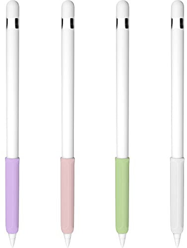 YINVA 4 PCS Grip Case Cover Sleeve Compatible with Apple Pencil (1st Gen, White+Pink+Purple+Green)