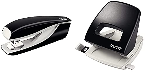 Leitz 55020095 Heftger„t Nexxt 5502, Heftleistung: 30 Blatt, schwarz & NeXXt Bürolocher, 25 Blatt, Anschlagschiene mit Formatangaben, Metall, Schwarz, 50050095