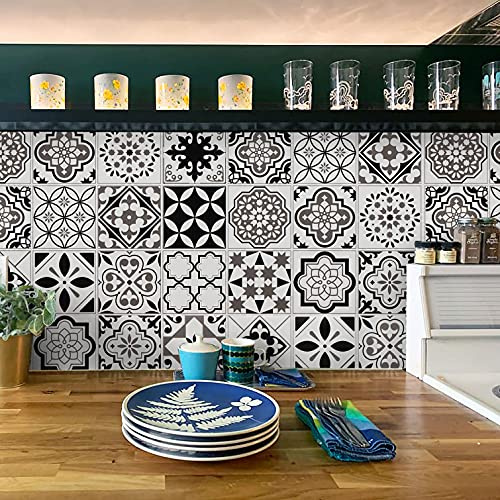 Timeet Thicken Glossy Backsplash Kitchen Contact Paper Tile Wallpaper Removable Self Adhesive Black White Peel and Stick Wallpaper for Bathroom Laundry Room 17.7x78.7 Vinyl Film