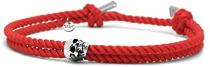 Nato Cuff - Bracelet Skull Tête de Mort en Argent 925 - Cordon en Soie de Milan - Bijou Homme ou Femme Fait Main en France (Rouge)