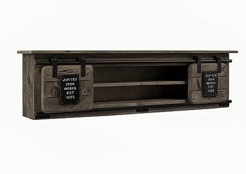 MASSIVMOEBEL24.DE Wandregal Mango grau lackiert Railway #257 | 130 cm (BxTxH) 20 kg Industrial montiert vollmassiv