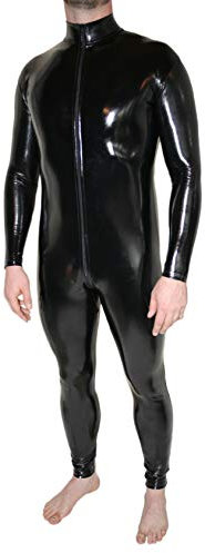 Rubberfashion PVC Lack Catsuit - Ganzkörperanzug - Overall Jumpsuit Herren Langarm - Lack Catsuit ouvert Lack Schwarz M