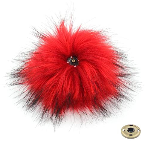 Bommel Für Mütze Mit Druckknopf,Ca 12cm kunstfellbommel Rot,6 Stück fellbommel Für Mütze,Bommel Für Mützen,Pompoms for Hat,Kunstfellbommel, Fellbommel Kunstfell Bommel Pompon Kunstpelz Accessoire