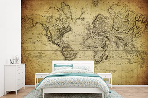 Selbstklebend Tapete Wandpapier Wandaufkleber Fototapete Tapeten Wanddeko 600x400 cm Weltkarte - Vintage - Antik - Braun - Papier