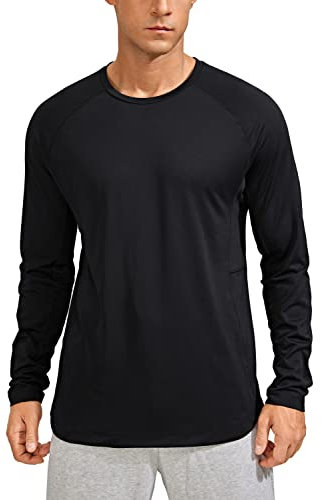 CRZ YOGA Men's Lightweight Long Sleeve Tee Shirts Quick Dry Crewneck Sweatshirt Workout Training Gym Black L