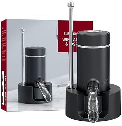 Wine Aerator, Electric Wine Decanter and Wine Pourer with Holder Base, One-Key Automatic Wine Dispenser Pourer with Retractable Stainless Steel Conduit, for Bar Party Kitchen