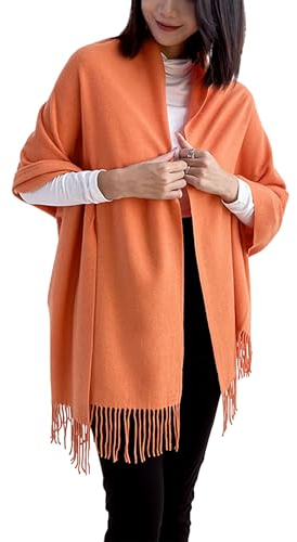 ACNCN Damen-Schal, Kaschmir, Pashmina, 300 g, extra groß, Kaschmir, dicke Schals für den Winter, Orange