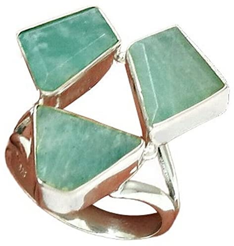Natürlicher Amazonit blauer Edelstein Damenring, Statement Multi Stone stapelbarer Ring, böhmischer Brautgeschenkring, Muttertagsgeschenke, Brautjungferngeschenke für Frauen (Amazonit)
