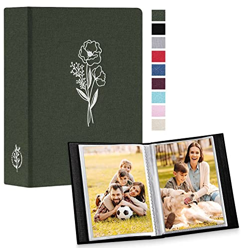 Lanpn Fotoalbum 10x15 100 2 Packungen, Klein Mini Leinen Einstecken Einsteckalbum für Hochformat Fotos Bilder Grün