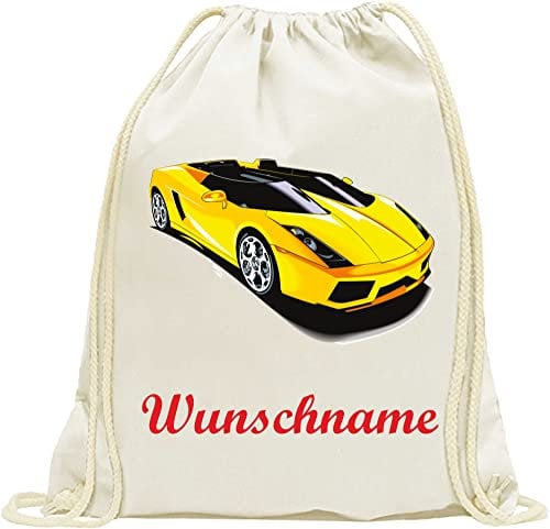 INDIGOS UG - Turnbeutel Junge - Beutel - 007 - Rennauto - Bedruckt mit Wunschname - Wunschtext - Rucksack Kinder - Wäschebeutel - Schule Kita - Kindergarten personalisierte Geschenke