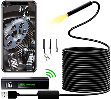 WiFi Endoscope Camera Kethvoz 1200P HD Endoskopkamera, Inspektionskameras mit 8 LED licht, für Android und iOS Smartphones, IP67 Wasserdicht und Abnehmbares halbstarres Schlangenkabel