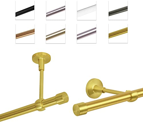 MDEKOR Gardinenstange 160 cm einläufig | Vorhangstange für die Wandmontage oder Deckenmontage Messing Gold aus Metall | Gardinenstangenset Ø 19mm