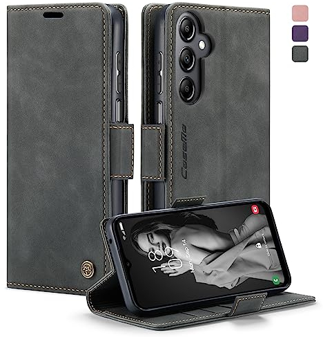 KZB Handyhülle für Samsung Galaxy A14 5G/4G Hülle Premium Leder Klappbar Tasche RFID Schutzhülle Flip Case Magnet Kartenfach Standfunktion Klapphülle für Samsung Galaxy A14 6,6'' - Grau