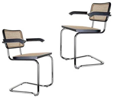Togo Freischwinger 2er Set Chrom - Naturgeflecht/Schwarz