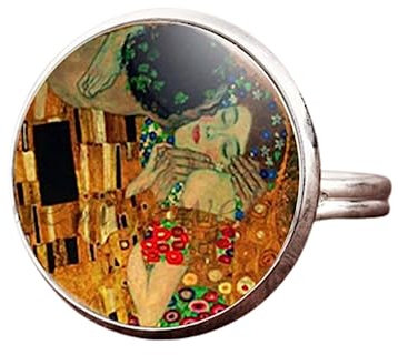 FELIXWASH Kiss Gustav Klimt Ring, Vintage-Kunstmalerei, Glas, Cabochon, Charms, verstellbare Ringe