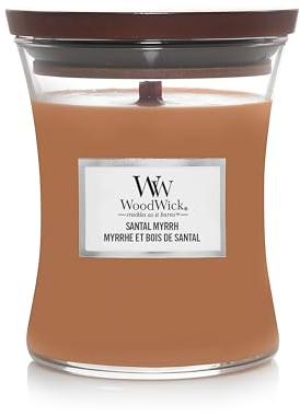WoodWick Mittlere Duftkerze mit knisterndem Docht | Santal Myrrh | Bis zu 60 Stunden Brenndauer