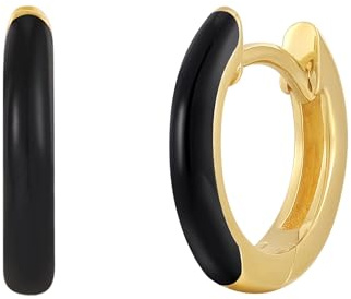 Glanzstücke München Damen Ohrringe 925/- Sterling Silber gelbgold | gelbvergoldet 14 Karat, Creolen, schwarz Emaille