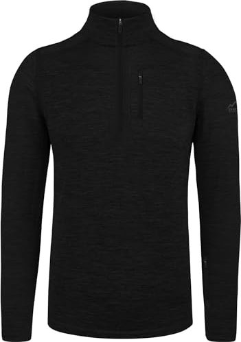 normani Herren Merino Oberteil Ski-Langarm-Shirt Longsleeve mit Reißverschluss - 100% Merinowolle - Pullover mit 1/4 Zip und Arm-Reißverschluss Farbe Schwarz Größe 6XL