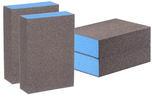 sourcing map 4pcs Sanding Sponge Blocks #120 (400 Grits) Wet/Dry Hand Sanding Sponges, 100x70x25mm Foam Sanding Block Pad for Polishing Kitchen Metal Wood Drywall Furniture, Brown&Blue