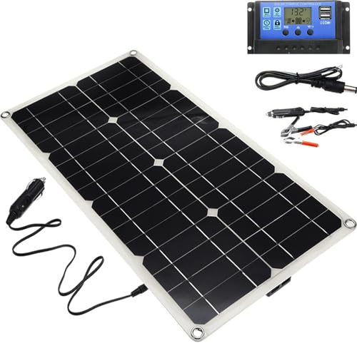 ylpddmm Chargeur Solaire 30W 12V/24V pour Batterie de Voiture, Panneau Solaire,Chargeur Solaire Monocristallin,pour Voiture, Automobile, Moto, Bateau, Marine, Véhicule de Loisirs