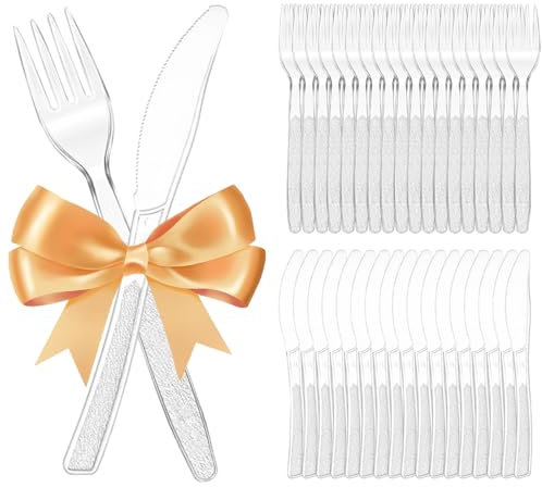Plastikbesteck Set, 200 Stück Party Besteck Plastik, Plastik Messer Plastikgabel Wiederverwendbar Party Besteck für Party Outdoor Abendessen