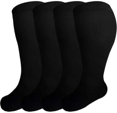 SOJOFEL Kompressionsstrümpfe Dicke Waden für Damen - Übergröße Kompressionssocken Herren Medizinische Stützstrümpfe Thrombosestrümpfe Männer Flug Socken für Sport 2 Paar Schwarz 3XL