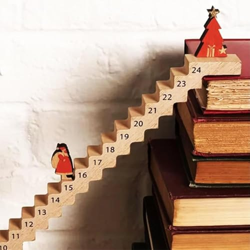 Adventskalender Holz - Weihnachts Countdown Kalender 2024, Lustiger Weihnachtsmann-Countdown-Kalender zum Treppensteigen, weihnachtsdekorationen für Home Büro Tischplatte (1 PC)