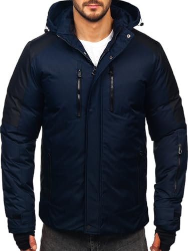 BOLF Herren Winterjacke Skijacke Snowboardjacke mit Reißverschluss Schneejacke Kapuze Schneefang Bündchen Winddicht Wasserdicht Atmungsaktiv Outdoor Freizeit Sport 91M9902 Dunkelblau L [4D4]