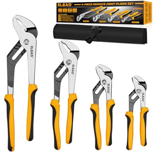 ELEAD 4-Piece Groove Joint Pliers Set, 12/10/8/6 Inch Adjustable Water Pump Pliers with Tool Roll Bag, Tongue and Groove for Home Repair, Gripping, Nuts, Bolts, Pipe & Fittings