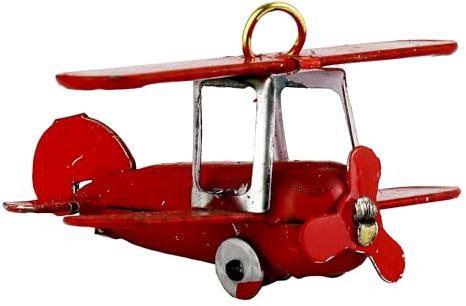 Blechspielzeug - Mini Flugzeug Doppeldecker - Deko Anhänger - Metall rot