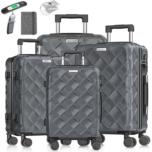 KESSER® Reisekoffer Set 4-teilig | Kofferset ABS Hartschalenkoffer mit Zahlenschloss, Kofferwaage & Reisebrieftasche 360° Rollen | Handgepäck & große Koffer für Business & Reise Trolley Charcoal