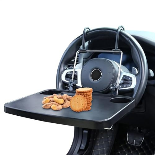 Lunaobrik Lenkrad Schreibtisch - Faltbare Autoablage für Lenkrad, Auto-Lenkrad-Schreibtisch-Auto-Reise-Tisch mit Trinkbecher-Nut für Laptop | Tablet, Pad oder Notebook Essen, Autotisch Schreibtisch