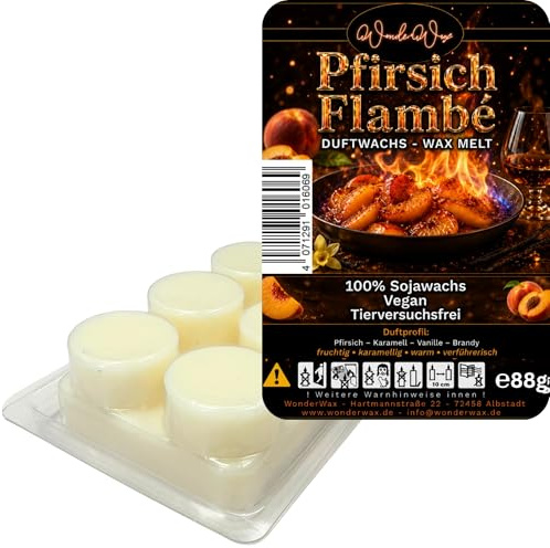 WonderWax® Duftriegel 6 x Duftwachs Kreise Weiß Pfirsichflambe