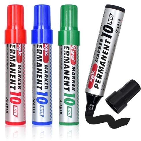 Alyxen 4 Pcs Permanent Markers Colours, Thick Chisel Tip 2-10 mm Permanent Marker Pens, Waterproof & Quick-drying Pens, Acrylic Paint Markers for Cardboard Plastic Wood Metal Glass Stone Canvas