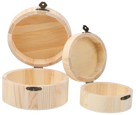 2 Runde Holzkisten mit Deckel, Verschließbar, für Karten und Schmuck | Beige Holzoberfläche, Glatte Kanten ohne Grate, Platzsparend, für Büro und Badablage, 2 Stück