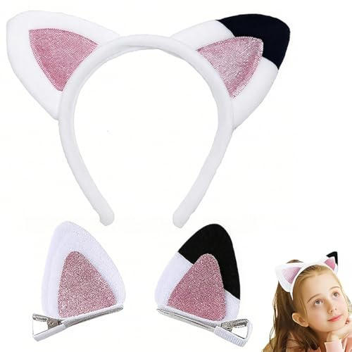 Oreille de Chat Cosplay,2 Pcs Serre-Tête Oreille de Chat Cosplay Carnaval Accessoire Cheveux Décoration de Carnaval Halloween Cadeau Fête Party