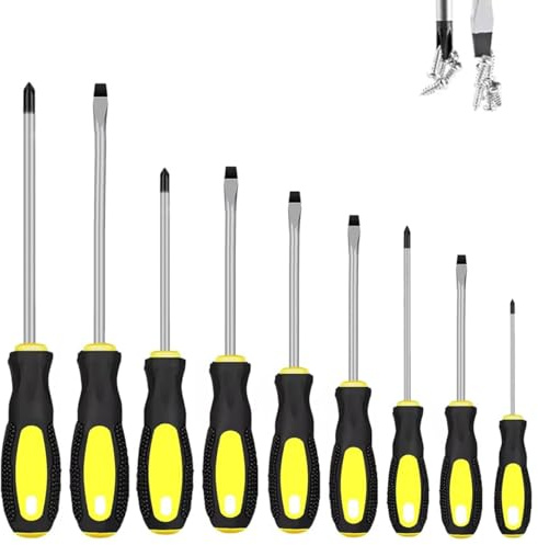 ATEK Screwdriver Set 9 PCS, Soft Grip Magnetic Screwdriver Set, 4 Philips and 5 Flats Head Chrome Vanadium Steel