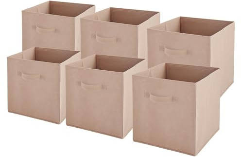 Box and beyond - Lot de 6 Paniers de Rangement - 27 x 27 x 27 cm - Tissu Rose - Pliables - Avec Poignées - Rangement, Déco - Chambre, Salon, Bureau - Style Moderne