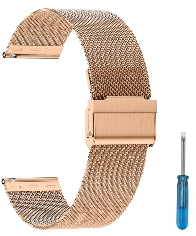 CiimWaa Armband 18mm 22mm 20mm 24mm, Mesh Metall Uhrenarmband Schnellspanner Edelstahl Ersatz Armband, Smartwatch Uhrenarmbänder Kompatibel mit Garmin/Amazfit/Huawei [18mm Roségold]