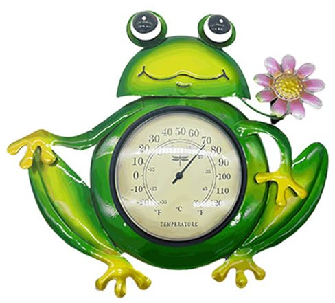 Xoeryoy Thermomètre extérieur décoratif avec Grand écran – Thermomètre Mural en métal en Forme de Grenouille pour décoration de Patio, Jardin et Cour