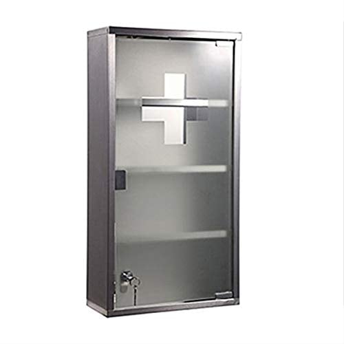 Style home Medizinschrank Edelstahl, 60 * 30 * 12cm, 4 Fächer, abschließbar Arzneischrank, Hausapotheke, Erste-Hilfe-Schrank Medikamentschrank mit Glastür und Schloss, inkl.2 Schlüsseln (Silber)
