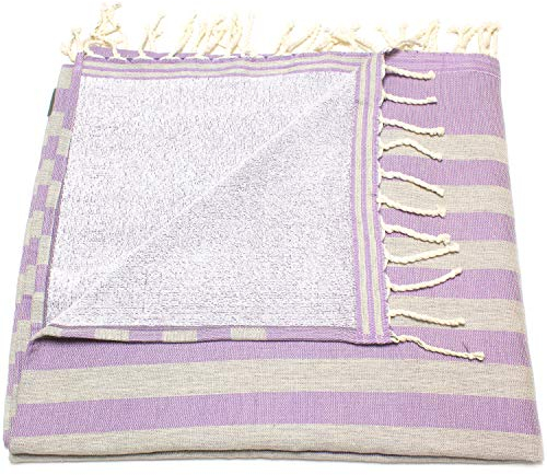 ANNA ANIQ Fouta Hamamtuch mit Frottee (eine Seite) - XXL Extra Groß 100x180 cm Strandtuch Saunatuch - 100% Baumwolle, Bade-Tuch, Picknick-Decke, Yoga, Pestemal, Strand-Handtuch (Hellviolett)