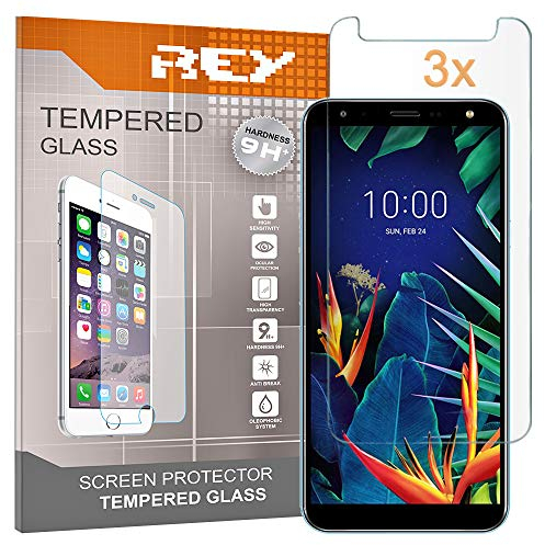 REY Pack 3X Bildschirmschutz aus gehärtetem Glas für LG K40, Schutzfolie, Displayschutzfolie 9H+ Härte, Anti-Kratzen-Öl-Bläschen