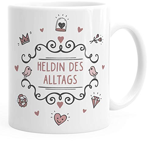 Moonworks® Kaffee-Tasse mit Botschaft Geschenk Weihnachten Geburtstag Muttertag Dankeschön Präsent Überraschung Heldin des Alltags weiß Keramik-Tasse