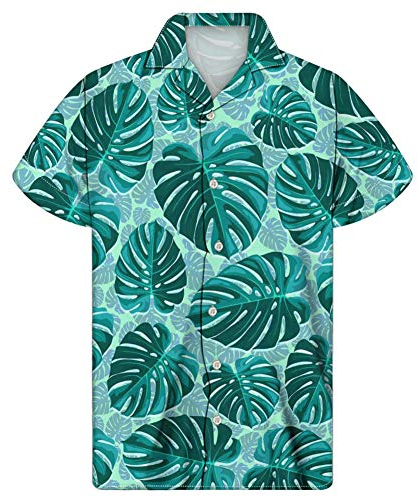 Showudesigns Funky Hawaiin Hemd für Herren, Casual Knopfleiste, kurzärmelig, mehrfarbig Gr. XL, Monstera