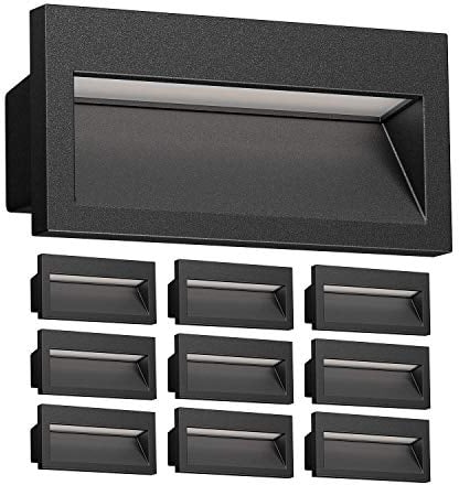 ledscom.de 10 Stück LED Wandeinbauleuchte NOLA, Downlight für außen, IP54, schwarz matt, 140 x 70mm, warmweiß