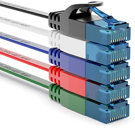 deleyCON 5x 2m CAT6 Flaches Netzwerkkabel 1000 Mbit Gigabit LAN - Cat 6 RJ45 Ethernet Patchkabel Dünnes Verlegekabel Flach - für Internet Switch Router Modem Patchpanel - Bunt